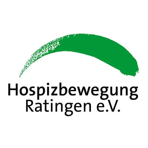 Das grüne Logo der Hospizbewegung Ratingen eV zeigt einen dynamischen Pinselstrich